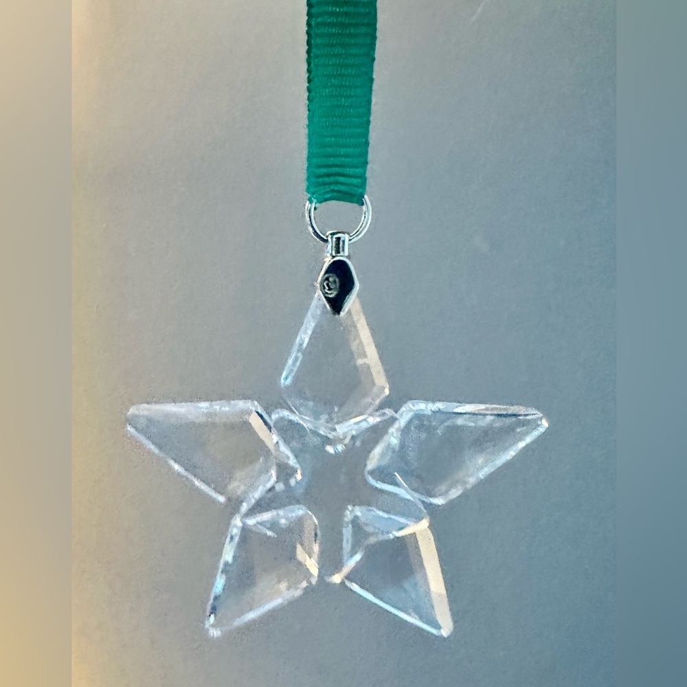 Swarovski Faceted Clear Little Star Ornament with Green Ribbon